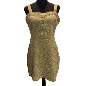 No Boundries Sage Green Floral Denim Pinafore Jumper Dress Junior L 11-13